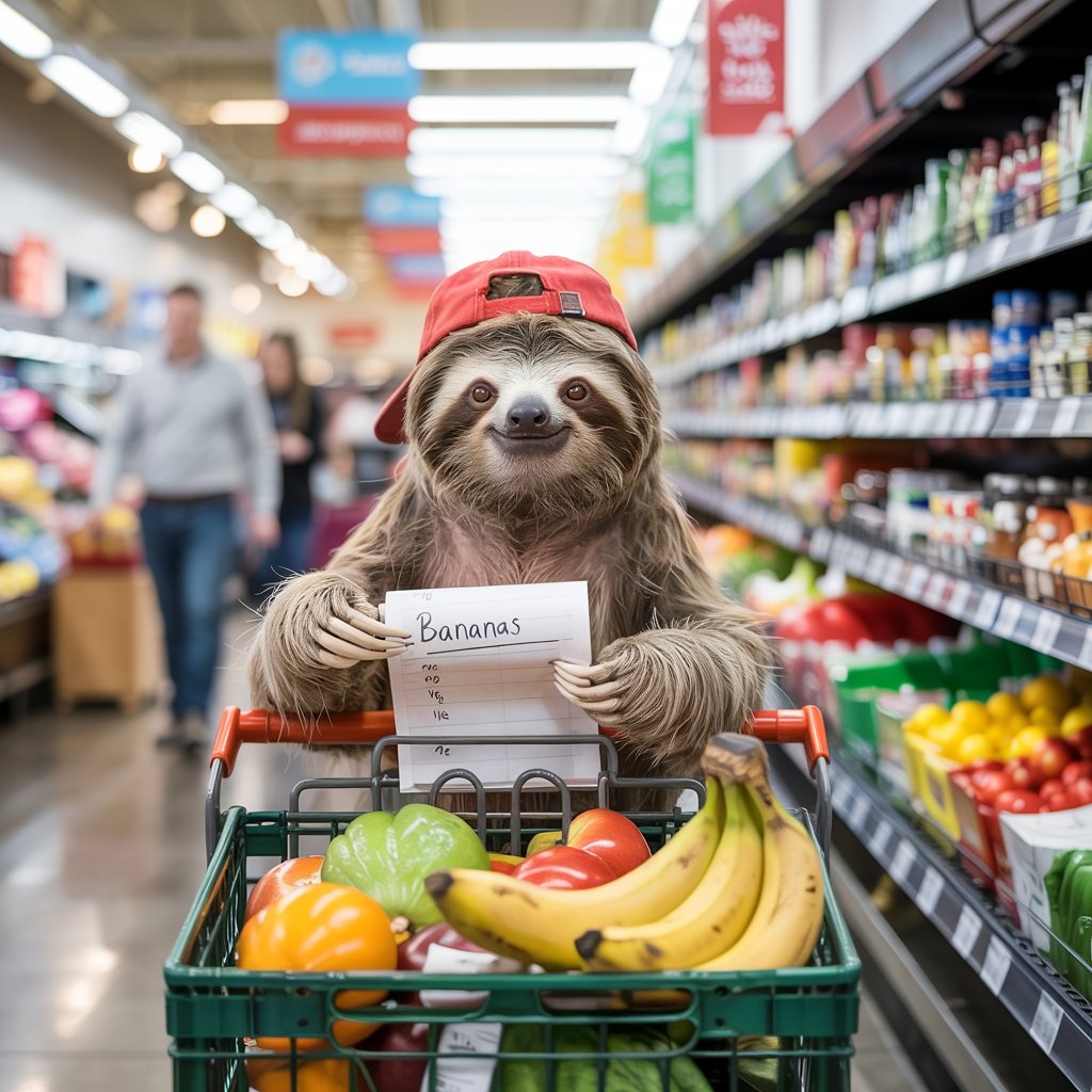 Un perezoso comprando en una tienda.